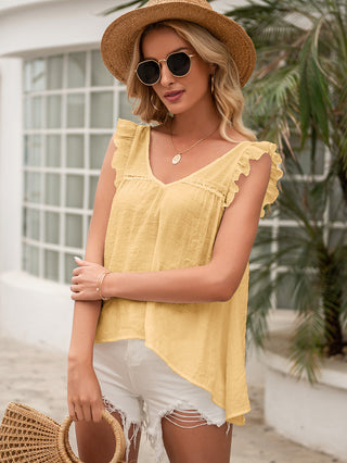 Shop Tie Back V-Neck Ruffled Blouse Now On Klozey Store - Trendy U.S. Premium Women Apparel & Accessories And Be Up-To-Fashion!