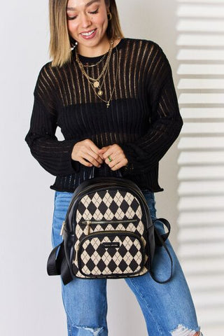 Shop David Jones Argyle Pattern PU Leather Backpack Now On Klozey Store - Trendy U.S. Premium Women Apparel & Accessories And Be Up-To-Fashion!