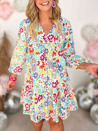 Shop V-Neck Floral Print Long Sleeve Mini Dress Now On Klozey Store - Trendy U.S. Premium Women Apparel & Accessories And Be Up-To-Fashion!