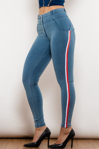 Shop Side Stripe Contrast Buttoned Skinny Jeans Now On Klozey Store - Trnedy U.S. Premium Women Apparel & Accessories And Be Up-To-Fashion!