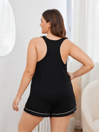Shop Plus Size Contrast Piping Racerback Tank and Shorts Lounge Set Now On Klozey Store - Trnedy U.S. Premium Women Apparel & Accessories And Be Up-To-Fashion!