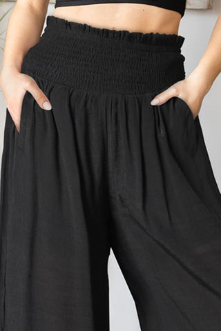 Shop Smocked Waist Wide Leg Pants with Pockets Now On Klozey Store - U.S. Fashion And Be Up-To-Fashion!