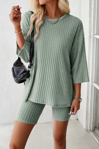 Shop Ribbed Round Neck Top and Shorts Set Now On Klozey Store - U.S. Fashion And Be Up-To-Fashion!