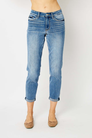 Shop Judy Blue Full Size Cuffed Hem Slim Jeans Now On Klozey Store - Trendy U.S. Premium Women Apparel & Accessories And Be Up-To-Fashion!