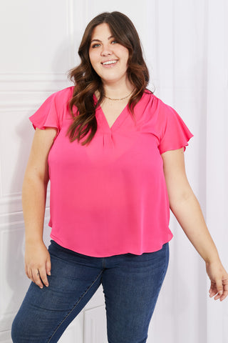 Shop Sew In Love Just For You Full Size Short Ruffled sleeve length Top in Hot Pink Now On Klozey Store - Trendy U.S. Premium Women Apparel & Accessories And Be Up-To-Fashion!