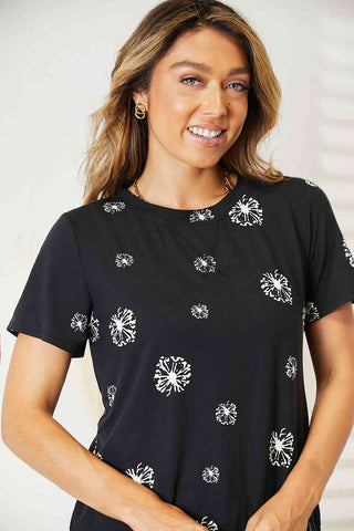 Shop Double Take Dandelion Print Round Neck T-Shirt Now On Klozey Store - Trendy U.S. Premium Women Apparel & Accessories And Be Up-To-Fashion!