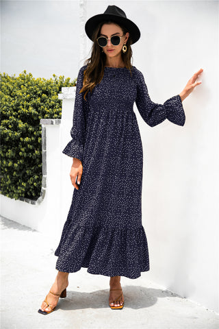 Shop Printed Puff Sleeve Ruffle Maxi Dress Now On Klozey Store - Trendy U.S. Premium Women Apparel & Accessories And Be Up-To-Fashion!