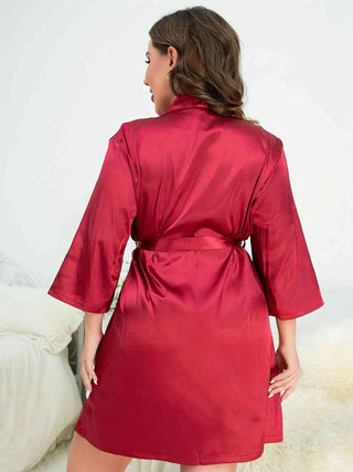 Shop Plus Size Surplice Neck Tie Waist Robe Now On Klozey Store - Trendy U.S. Premium Women Apparel & Accessories And Be Up-To-Fashion!