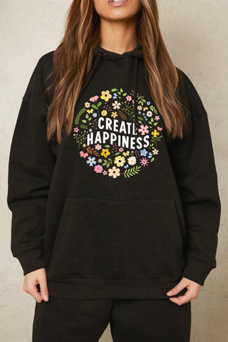 Shop Simply Love Full Size CREATE HAPPINESS Graphic Hoodie Now On Klozey Store - Trendy U.S. Premium Women Apparel & Accessories And Be Up-To-Fashion!