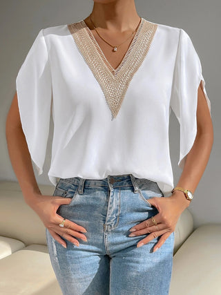Shop V-Neck Short Sleeve Blouse Now On Klozey Store - Trendy U.S. Premium Women Apparel & Accessories And Be Up-To-Fashion!