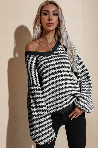Shop Striped Dropped Shoulder Sweater Now On Klozey Store - Trendy U.S. Premium Women Apparel & Accessories And Be Up-To-Fashion!