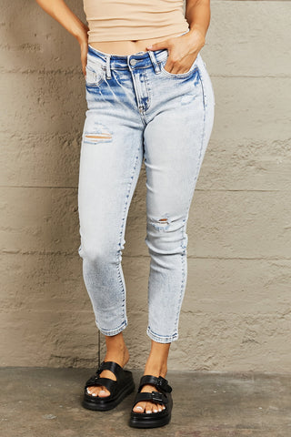 Shop BAYEAS Mid Rise Acid Wash Skinny Jeans Now On Klozey Store - Trendy U.S. Premium Women Apparel & Accessories And Be Up-To-Fashion!