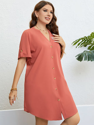 Shop Plus Size Buttoned Notched Neck Shift Dress Now On Klozey Store - U.S. Fashion And Be Up-To-Fashion!
