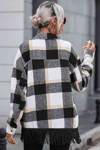 Shop Plaid Collared Neck Snap Front Jacket Now On Klozey Store - Trendy U.S. Premium Women Apparel & Accessories And Be Up-To-Fashion!