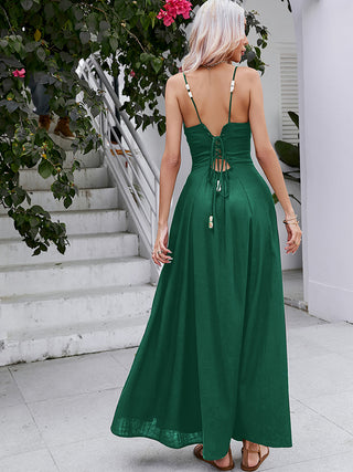 Shop Spaghetti Strap Lace-UP Maxi Dress Now On Klozey Store - Trendy U.S. Premium Women Apparel & Accessories And Be Up-To-Fashion!
