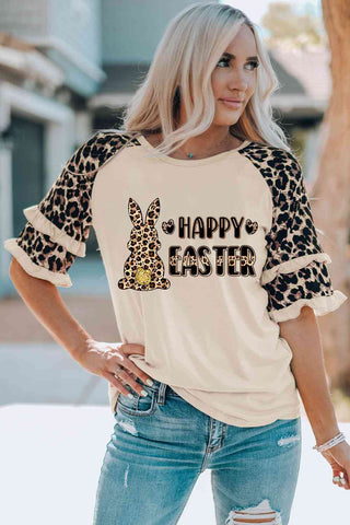 Shop HAPPY EASTER Leopard Graphic Layered Sleeve T-Shirt Now On Klozey Store - Trendy U.S. Premium Women Apparel & Accessories And Be Up-To-Fashion!