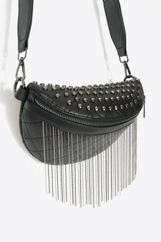 Shop PU Leather Studded Sling Bag with Fringes Now On Klozey Store - Trendy U.S. Premium Women Apparel & Accessories And Be Up-To-Fashion!
