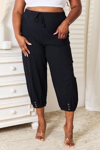 Shop Double Take Decorative Button Cropped Pants Now On Klozey Store - Trendy U.S. Premium Women Apparel & Accessories And Be Up-To-Fashion!
