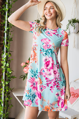 Shop Floral Round Neck Short Sleeve Mini Dress Now On Klozey Store - Trendy U.S. Premium Women Apparel & Accessories And Be Up-To-Fashion!