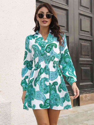 Shop Paisley Print Johnny Collar Smocked Dress Now On Klozey Store - Trendy U.S. Premium Women Apparel & Accessories And Be Up-To-Fashion!