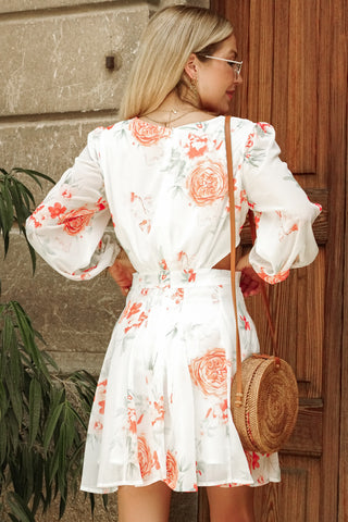 Shop Floral Cutout Long Sleeve V-Neck Dress Now On Klozey Store - Trnedy U.S. Premium Women Apparel & Accessories And Be Up-To-Fashion!