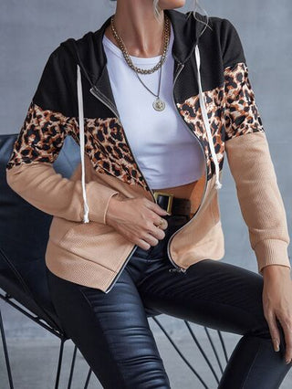 Shop Drawstring Leopard Zip Up Hooded Jacket Now On Klozey Store - Trendy U.S. Premium Women Apparel & Accessories And Be Up-To-Fashion!