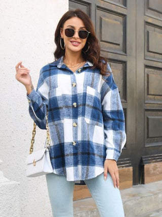 Shop Plaid Button Up Collared Neck Long Sleeve Shirt Now On Klozey Store - Trendy U.S. Premium Women Apparel & Accessories And Be Up-To-Fashion!