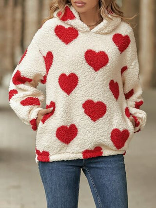 Shop Fuzzy Heart Pocketed Dropped Shoulder Hoodie Now On Klozey Store - Trendy U.S. Premium Women Apparel & Accessories And Be Up-To-Fashion!