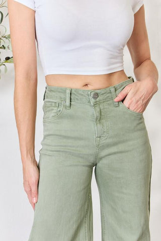 Shop RISEN Full Size Raw Hem Wide-Leg Jeans Now On Klozey Store - Trendy U.S. Premium Women Apparel & Accessories And Be Up-To-Fashion!