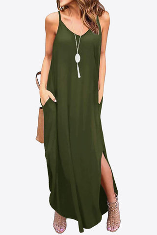 Shop Split Spaghetti Strap Maxi Dress with Pockets Now On Klozey Store - Trnedy U.S. Premium Women Apparel & Accessories And Be Up-To-Fashion!