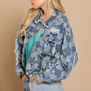 Shop Plaid Raw Hem Dropped Shoulder Denim Jacket Now On Klozey Store - Trendy U.S. Premium Women Apparel & Accessories And Be Up-To-Fashion!