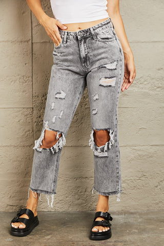 Shop BAYEAS Acid Wash Distressed Straight Jeans Now On Klozey Store - Trendy U.S. Premium Women Apparel & Accessories And Be Up-To-Fashion!