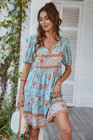 Shop Tie Neck Short Sleeve Mini Dress Now On Klozey Store - Trendy U.S. Premium Women Apparel & Accessories And Be Up-To-Fashion!