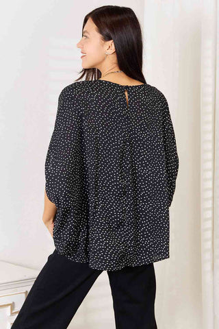 Shop Double Take Printed Dolman Sleeve Round Neck Blouse Now On Klozey Store - Trendy U.S. Premium Women Apparel & Accessories And Be Up-To-Fashion!