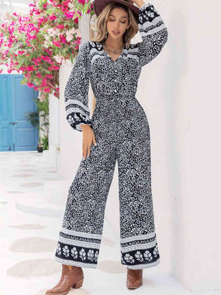 Shop Printed Long Sleeve Wide Leg Jumpsuit Now On Klozey Store - Trendy U.S. Premium Women Apparel & Accessories And Be Up-To-Fashion!