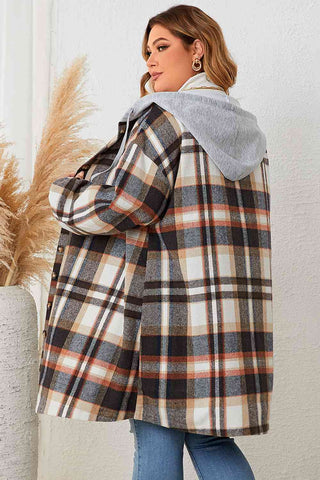 Shop Plus Size Plaid Drop Shoulder Hooded Coat Now On Klozey Store - Trendy U.S. Premium Women Apparel & Accessories And Be Up-To-Fashion!