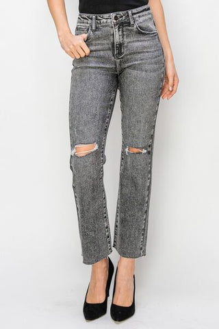 Shop RISEN High Waist Distressed Straight Jeans Now On Klozey Store - Trendy U.S. Premium Women Apparel & Accessories And Be Up-To-Fashion!