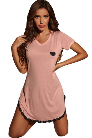 Shop Heart Graphic Lace Trim Night Dress Now On Klozey Store - Trendy U.S. Premium Women Apparel & Accessories And Be Up-To-Fashion!