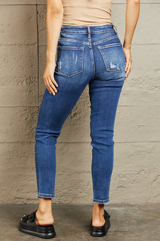 Shop BAYEAS Mid Rise Distressed Slim Jeans Now On Klozey Store - Trendy U.S. Premium Women Apparel & Accessories And Be Up-To-Fashion!