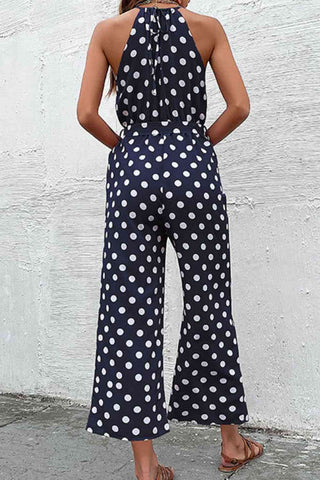 Shop Polka Dot Grecian Wide Leg Jumpsuit Now On Klozey Store - Trendy U.S. Premium Women Apparel & Accessories And Be Up-To-Fashion!