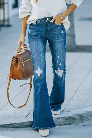 Shop Buttoned Distressed Wide Leg Jeans Now On Klozey Store - Trendy U.S. Premium Women Apparel & Accessories And Be Up-To-Fashion!