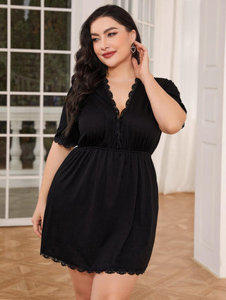 Shop Plus Size Lace Trim Deep V Night Dress Now On Klozey Store - Trendy U.S. Premium Women Apparel & Accessories And Be Up-To-Fashion!