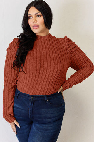 Shop Basic Bae Full Size Ribbed Mock Neck Puff Sleeve T-Shirt Now On Klozey Store - Trendy U.S. Premium Women Apparel & Accessories And Be Up-To-Fashion!