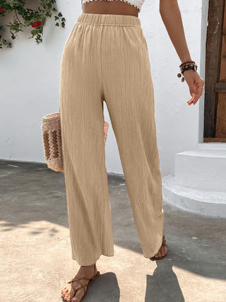 Shop Textured High-Waist Wide Leg Pants Now On Klozey Store - Trendy U.S. Premium Women Apparel & Accessories And Be Up-To-Fashion!