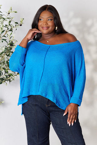 Shop Zenana Full Size Round Neck High-Low Slit Knit Top Now On Klozey Store - Trendy U.S. Premium Women Apparel & Accessories And Be Up-To-Fashion!