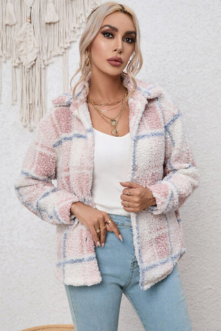 Shop Plaid Button Up Collared Neck Long Sleeve Shacket Now On Klozey Store - Trendy U.S. Premium Women Apparel & Accessories And Be Up-To-Fashion!