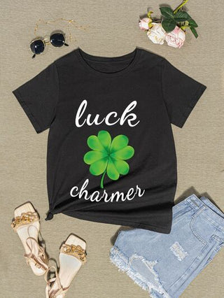 Shop LUCK CHARMER Round Neck T-Shirt Now On Klozey Store - Trendy U.S. Premium Women Apparel & Accessories And Be Up-To-Fashion!