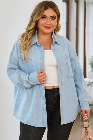 Shop Plus Size Snap Down Pocketed Denim Jacket Now On Klozey Store - U.S. Fashion And Be Up-To-Fashion!