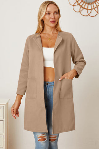 Shop Open Front Pocketed Long Sleeve Coat Now On Klozey Store - Trendy U.S. Premium Women Apparel & Accessories And Be Up-To-Fashion!