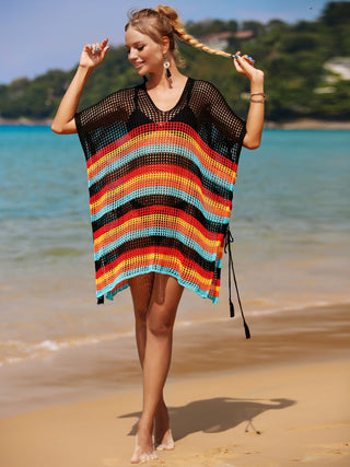 Shop Cutout Striped Cover-Up with Tassel Now On Klozey Store - Trendy U.S. Premium Women Apparel & Accessories And Be Up-To-Fashion!